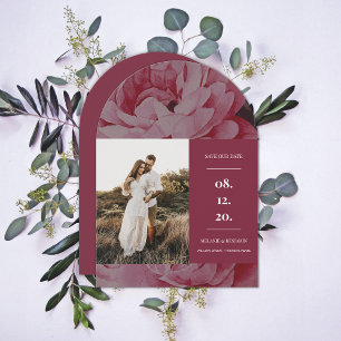 Invitación Elegante marco floral foto para guardar la fecha