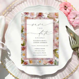 Invitación Elegante marco floral Guardar la fecha