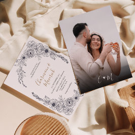 Invitación Elegante marco floral Monograma Boda de corazón