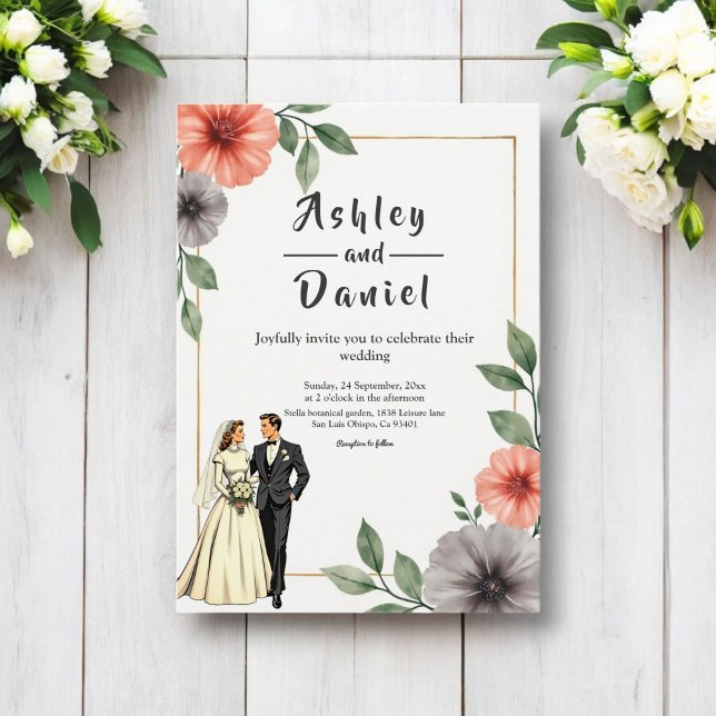 Invitación Elegante Marco Floral Novia Y Boda De Moda Groom (Subido por el creador)