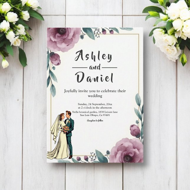 Invitación Elegante Marco Floral Novia Y Boda Groom Boho (Subido por el creador)