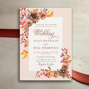 Invitación Elegante marco floral otoño romántico Boda Boho