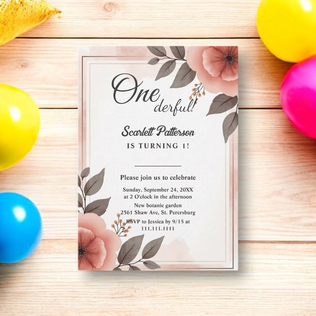 Invitación Elegante marco floral romántico rústico primer cum (Subido por el creador)