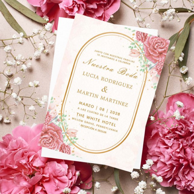 Invitación Elegante marco floral rosa dorado Nuestra Boda (Subido por el creador)