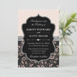 Invitación Elegante marco floral rosa negro boda