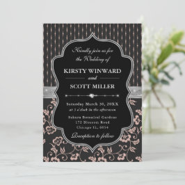 Invitación Elegante marco floral rosa negro de boda