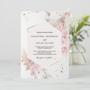 Invitación Elegante marco floral rosa pastel