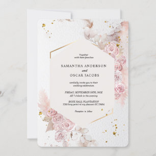 Invitación Elegante marco floral rosa pastel