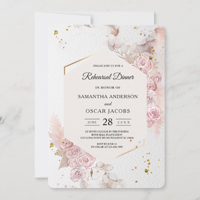 Invitación Elegante marco floral rosa pastel (Anverso)