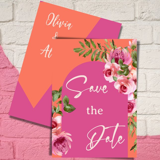 Invitación Elegante marco floral rosa y Naranja Guardar la fe (Subido por el creador)