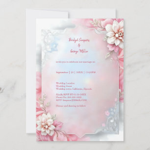 Invitación Elegante Marco floral rosado boda suave paño brill