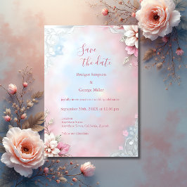 Invitación Elegante Marco floral rosado boda suave paño brill