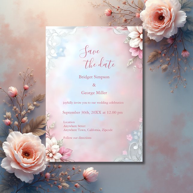 Invitación Elegante Marco floral rosado boda suave paño brill (Subido por el creador)
