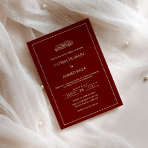 Invitación Elegante marco minimalista dorado burgundy bodas m