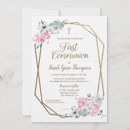 Invitación Elegante marco moderno AguaColor Primera Comunión