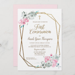 Invitación Elegante marco moderno AguaColor Primera Comunión
