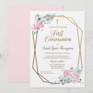 Invitación Elegante marco moderno AguaColor Primera Comunión