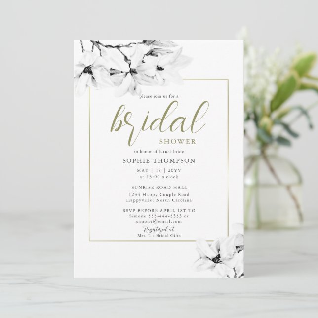 Invitación Elegante marco moderno Magnolia Floral Bridal Duch (Anverso de pie)