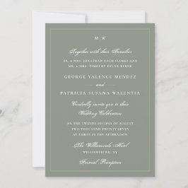 Invitación Elegante Marco Monograma Boda Blanco Gris Sage