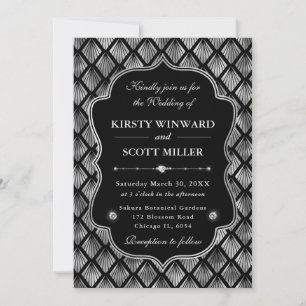 Invitación Elegante marco Motivo de ventilador de plata Boda