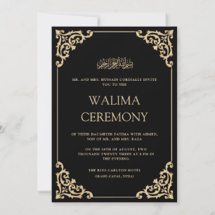 Invitación Elegante Marco Negro Dorado Ornate Ceremonia Walim