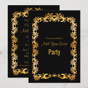 Invitación Elegante marco negro y dorado