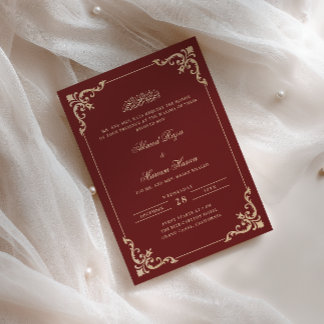Invitación Elegante marco ornamentado burgundy oro ceremonia