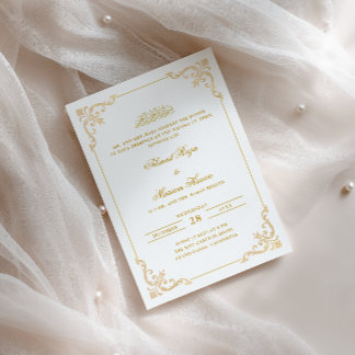 Invitación Elegante Marco Ornamentado Ceremonia Walima de Oro