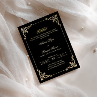 Invitación Elegante Marco Ornamentado Ceremonia Walima Negro