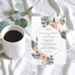 Invitación Elegante Marco Orquídea y Rosas de color de agua