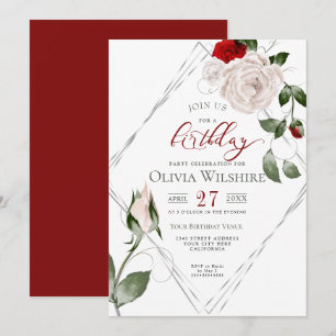 Invitación Elegante marco plateado de Rosa de Rubor
