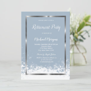 Invitación Elegante marco plateado Dusty Jubilación Azul