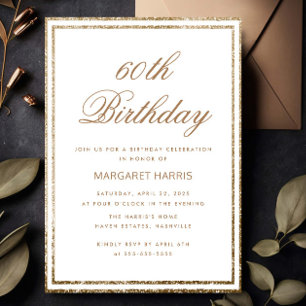 Invitación Elegante marco Purpurina de oro 60 años