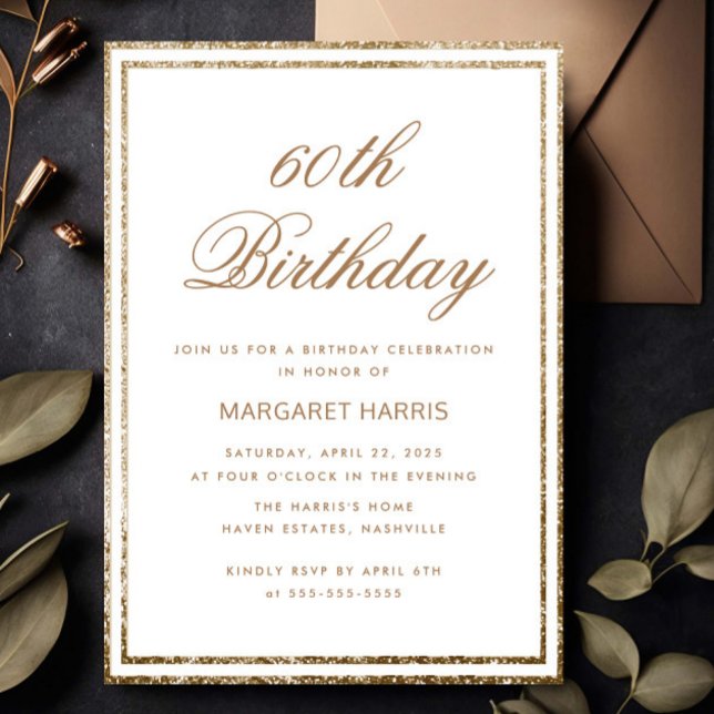 Invitación Elegante marco Purpurina de oro 60 años (Subido por el creador)