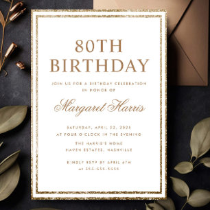 Invitación Elegante Marco Purpurina de Oro 80 Aniversario