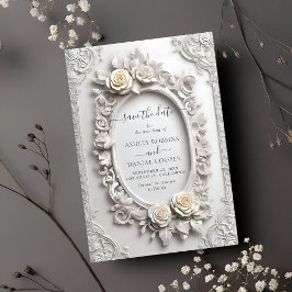 Invitación Elegante Marco Rosa Art Nouveau Guardar La Fecha