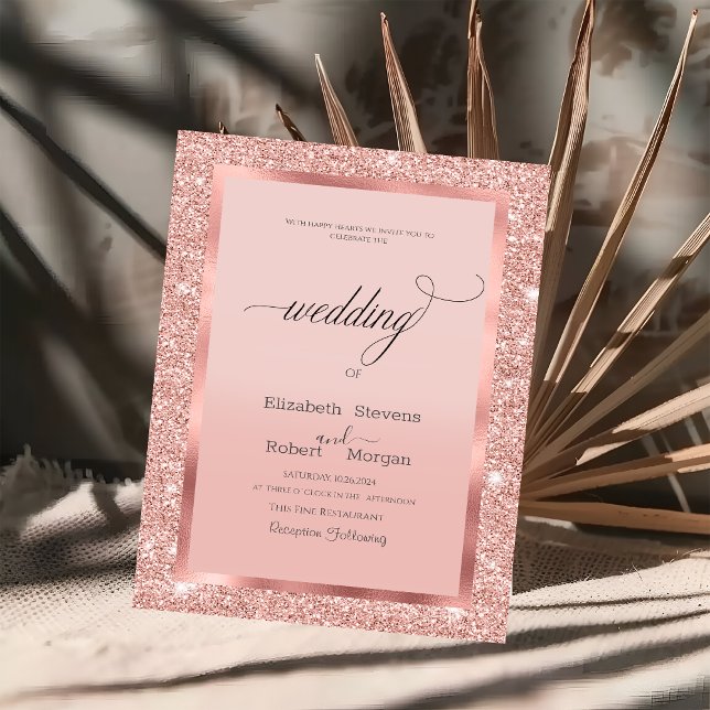Invitación Elegante marco rosa dorado brillo (Subido por el creador)