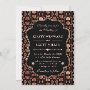 Invitación Elegante Marco Rosa Dorado Floral Art Déco Boda