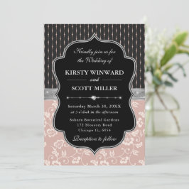 Invitación Elegante Marco Rosa Negro Floral Boda
