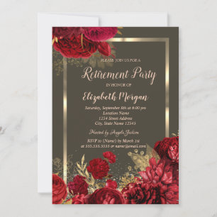 Invitación Elegante Marco Rosas Rojas Jubilación Negra