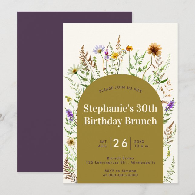 Invitación Elegante marco rústico de flores silvestres de Boh (Anverso / Reverso)