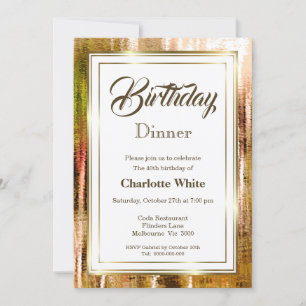 Invitación Elegante marco rústico de oro 40 cumpleaños cena