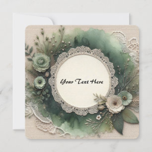 Invitación Elegante marco verde de bosque con flores
