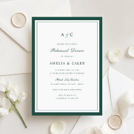 Invitación Elegante marco verde oscuro cena de ensayo boda