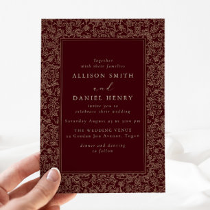 Invitación Elegante marco vintage burgundy boda