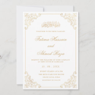 Invitación Elegante marco vintage guión dorado Boda musulmán