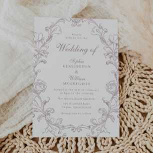 Invitación Elegante Marco Vintage Rosa Polvorienta Boda