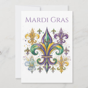 Invitación Elegante Mardi Gras en acuarela