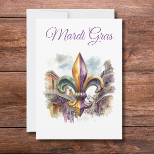 Invitación Elegante Mardi Gras en acuarela