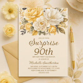 Invitación Elegante Marfil Amarillo Crema Floral Sorpresa 90